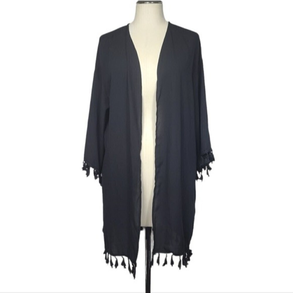 Shein Black Gold Bride Tribe Tassel Kimono 4